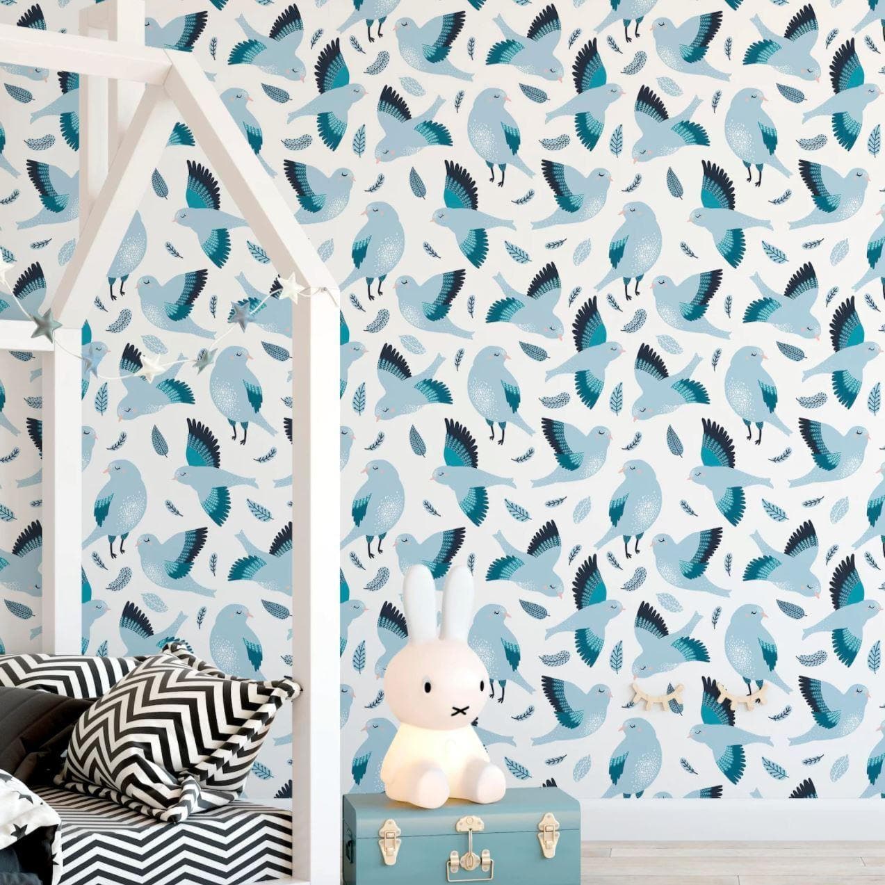 Flying Blue Birds Nursery Wallpaper