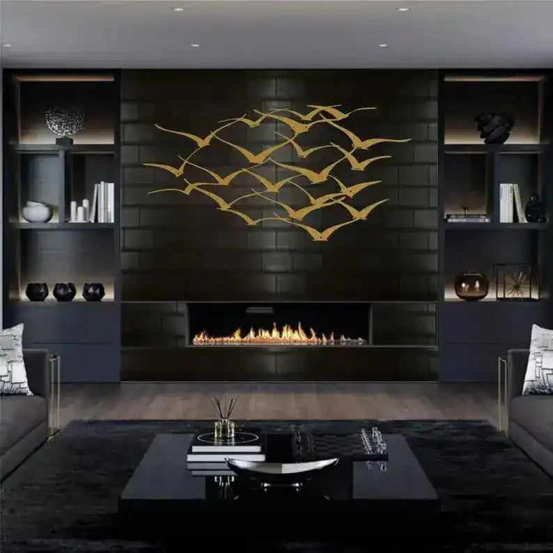 Flying Cranes Metal Wall Hanging Decor Gold