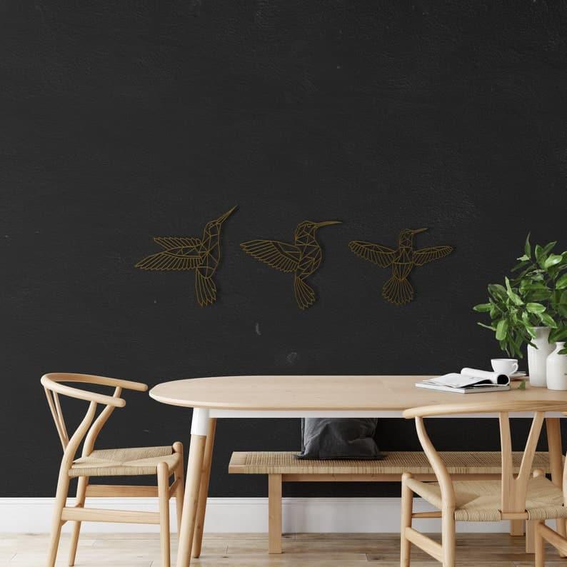 Flying Hummingbirds Metal Wall Art Gold