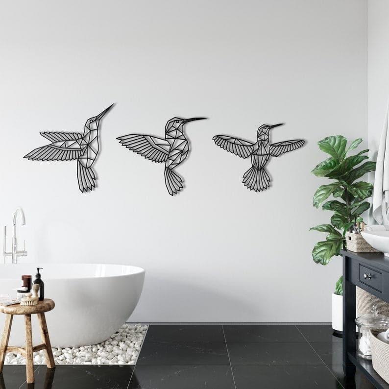 Flying Hummingbirds Metal Wall Art Black