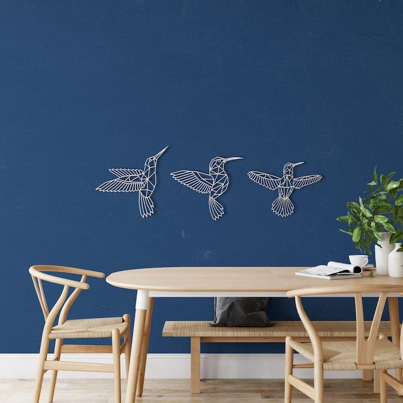 Flying Hummingbirds Metal Wall Art White