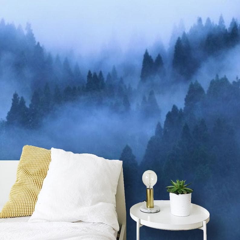 Foggy Blue Pine Forest Wall Mural