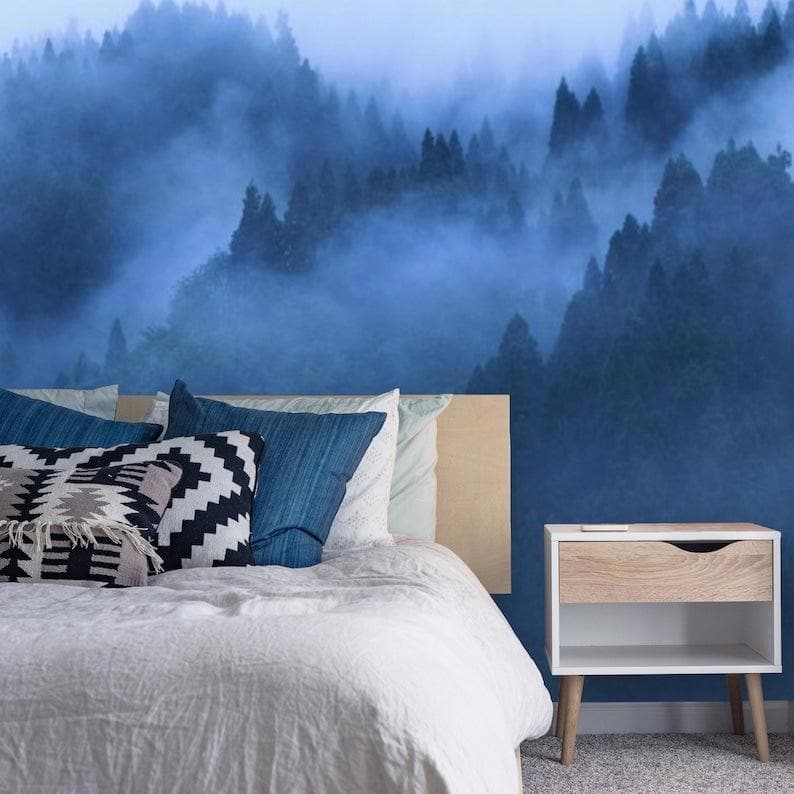 Foggy Blue Pine Forest Wall Mural