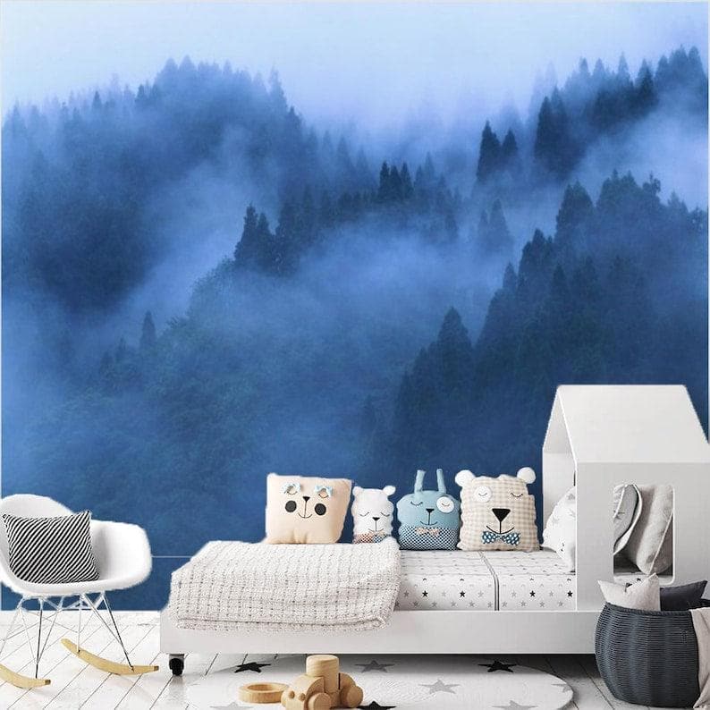 Foggy Blue Pine Forest Wall Mural