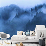 Foggy Blue Pine Forest Wall Mural