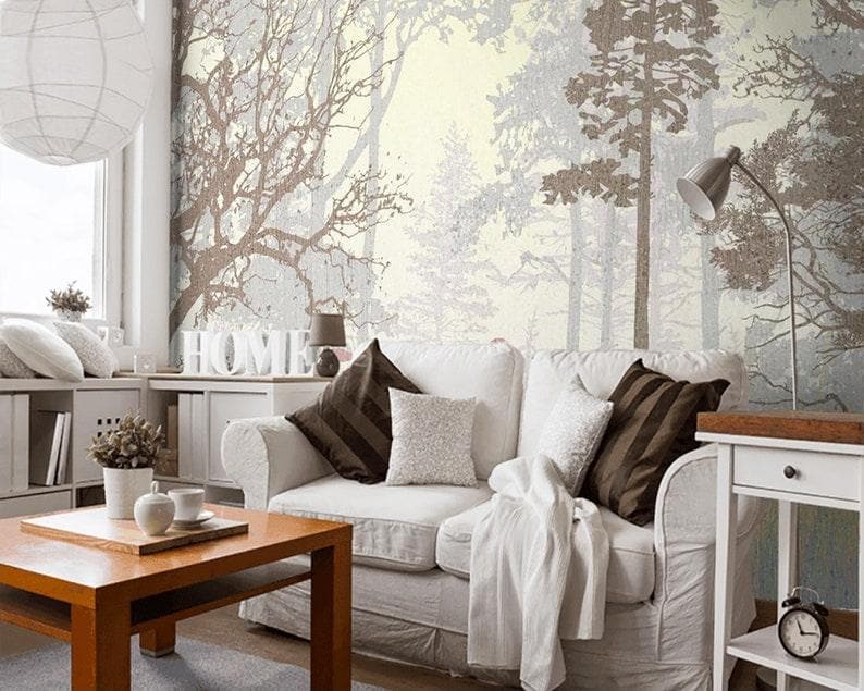 Foggy Evening Forest Wall Mural