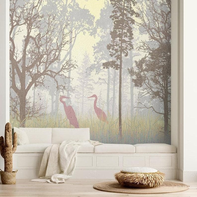 Foggy Evening Forest Wall Mural