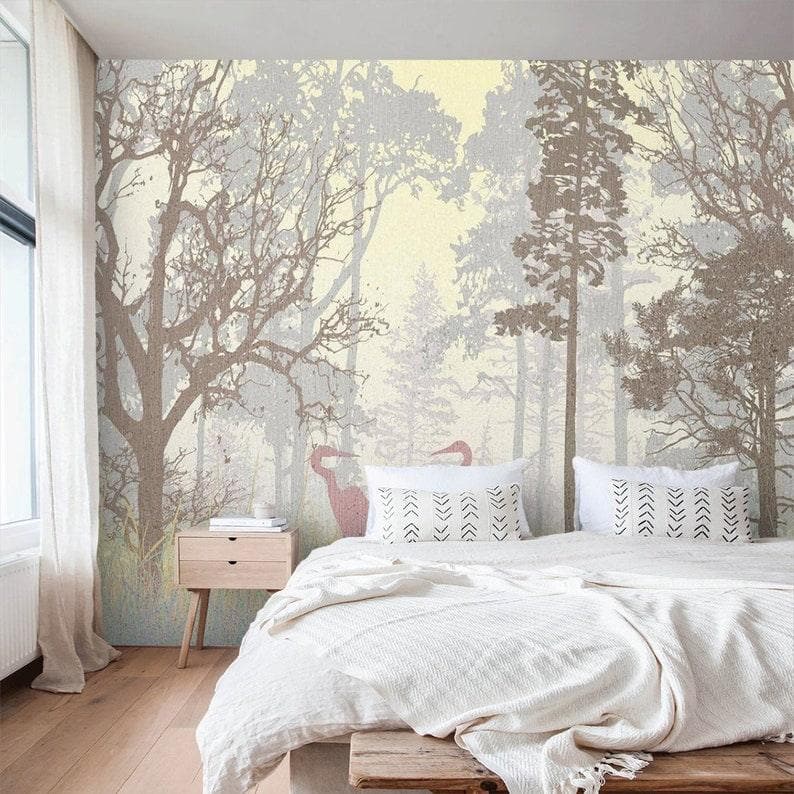 Foggy Evening Forest Wall Mural