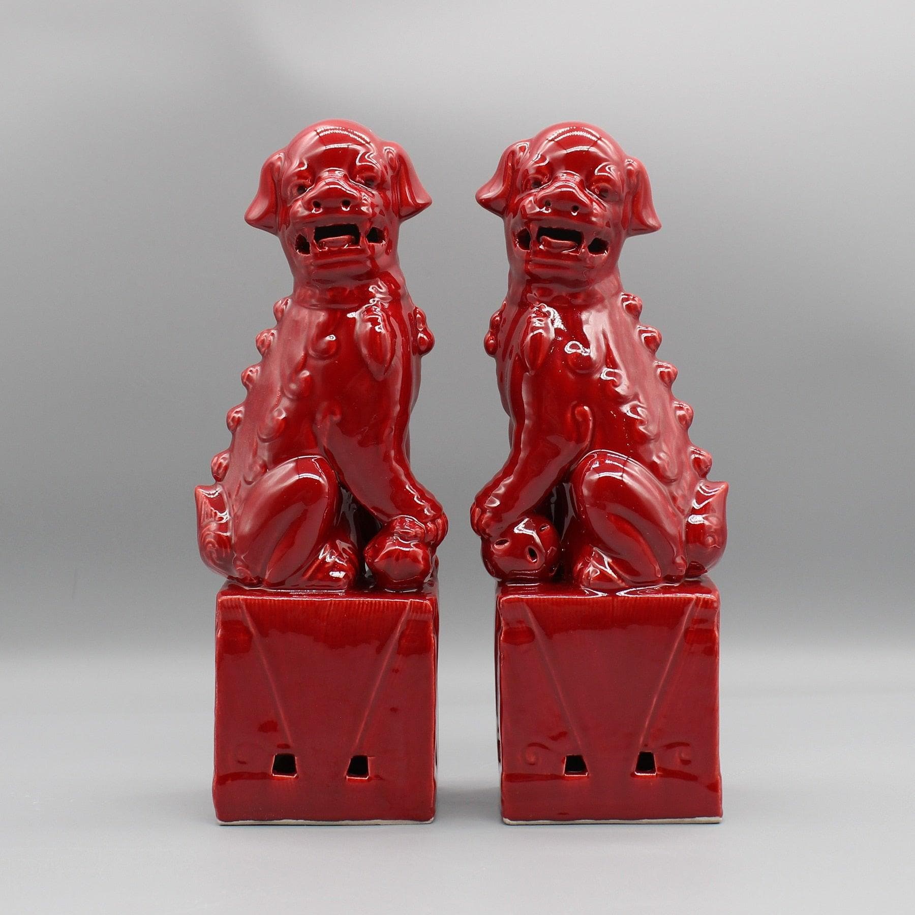 Foo Dogs Ceramic Figurines Chinese Red 10.6" x 3.7" x 2.3" (27 x 9.5 x 6 cm)