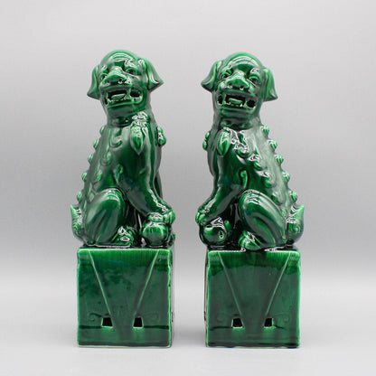 Foo Dogs Ceramic Figurines Dark Green 10.6" x 3.7" x 2.3" (27 x 9.5 x 6 cm)