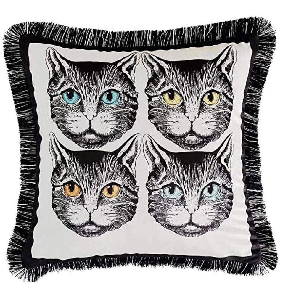 Four Cats Velvet Throw Pillow with Tassels - MAIA HOMES