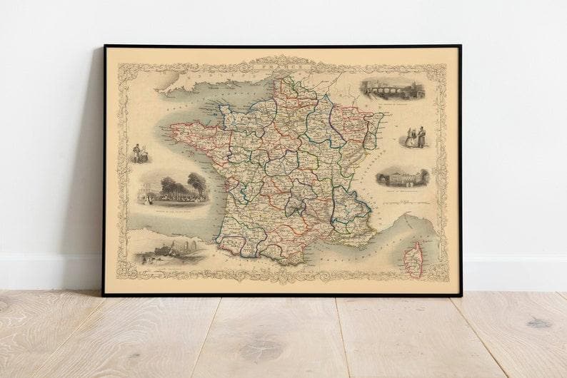 France Map 1851| France Map Wall Art