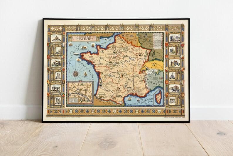 France Map Wall Print| 1929 France Map - MAIA HOMES