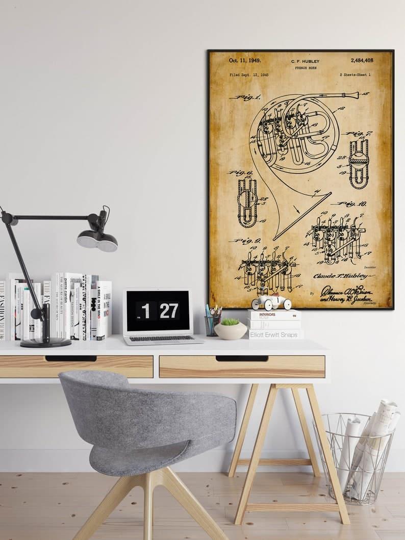 French Horn Patent Print| Framed Art Print