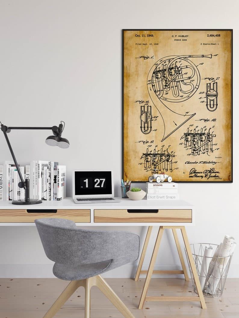 French Horn Patent Print| Framed Art Print - MAIA HOMES