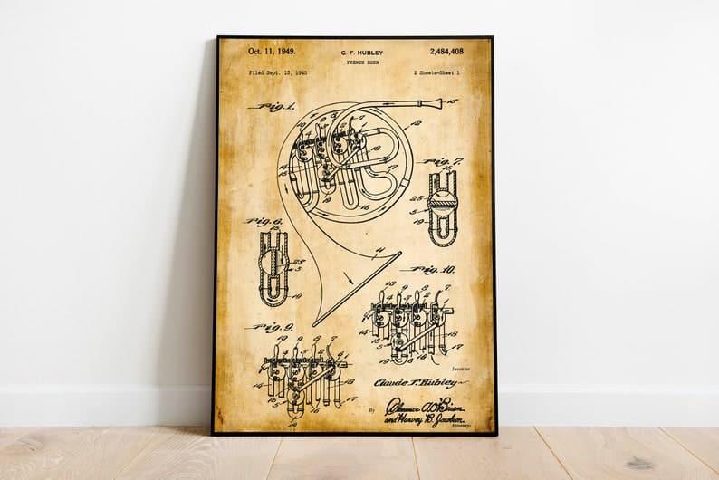 French Horn Patent Print| Framed Art Print