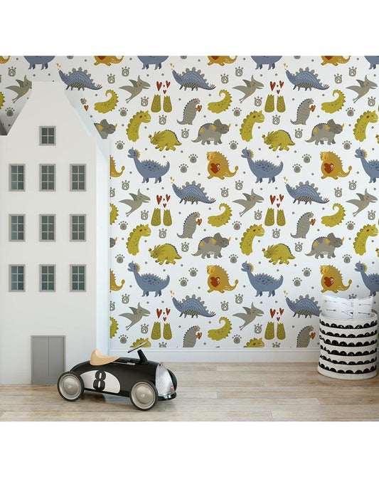 Friendly Dinosaur Kids Room Removable Wallpaper - MAIA HOMES