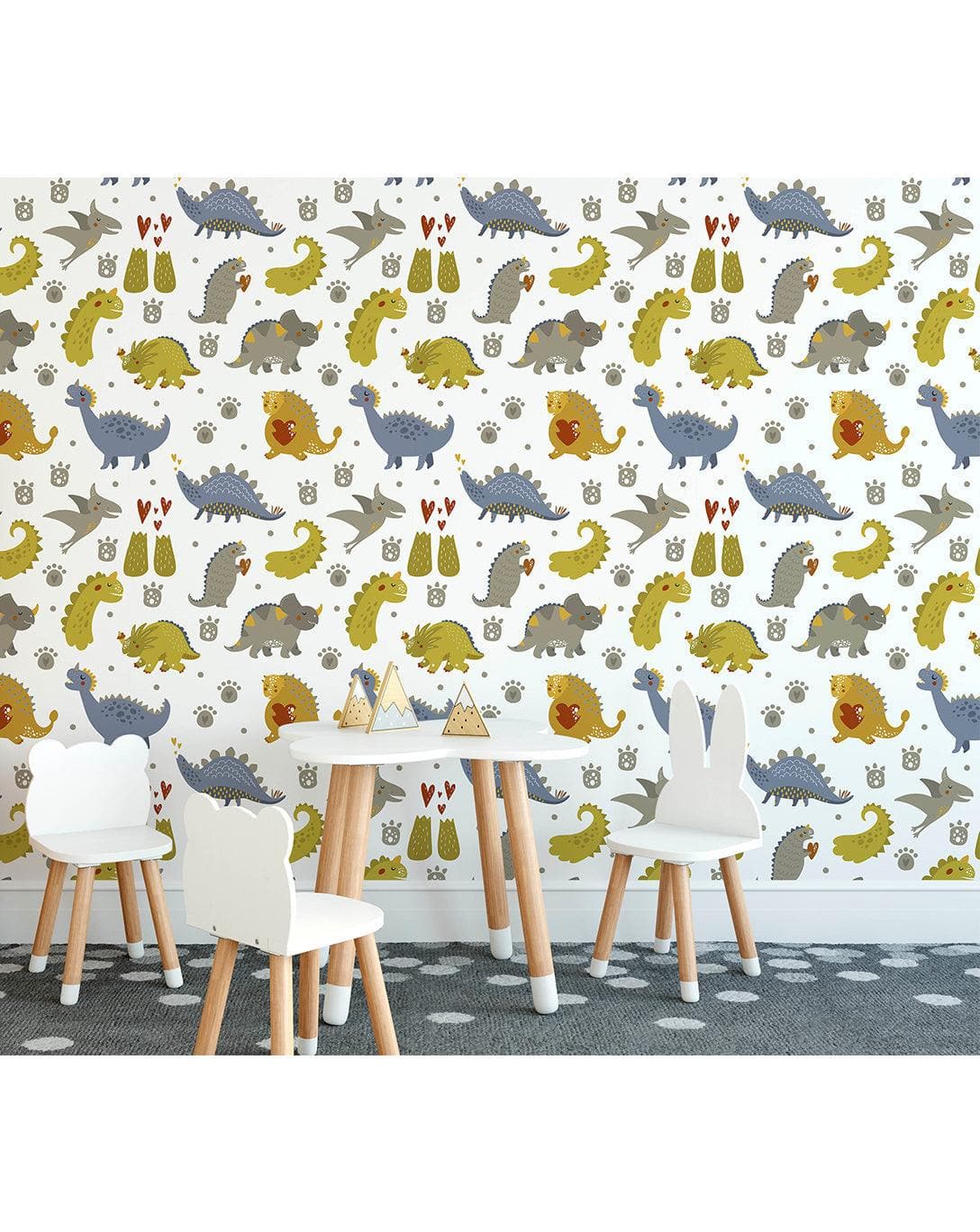 Friendly Dinosaur Kids Room Removable Wallpaper