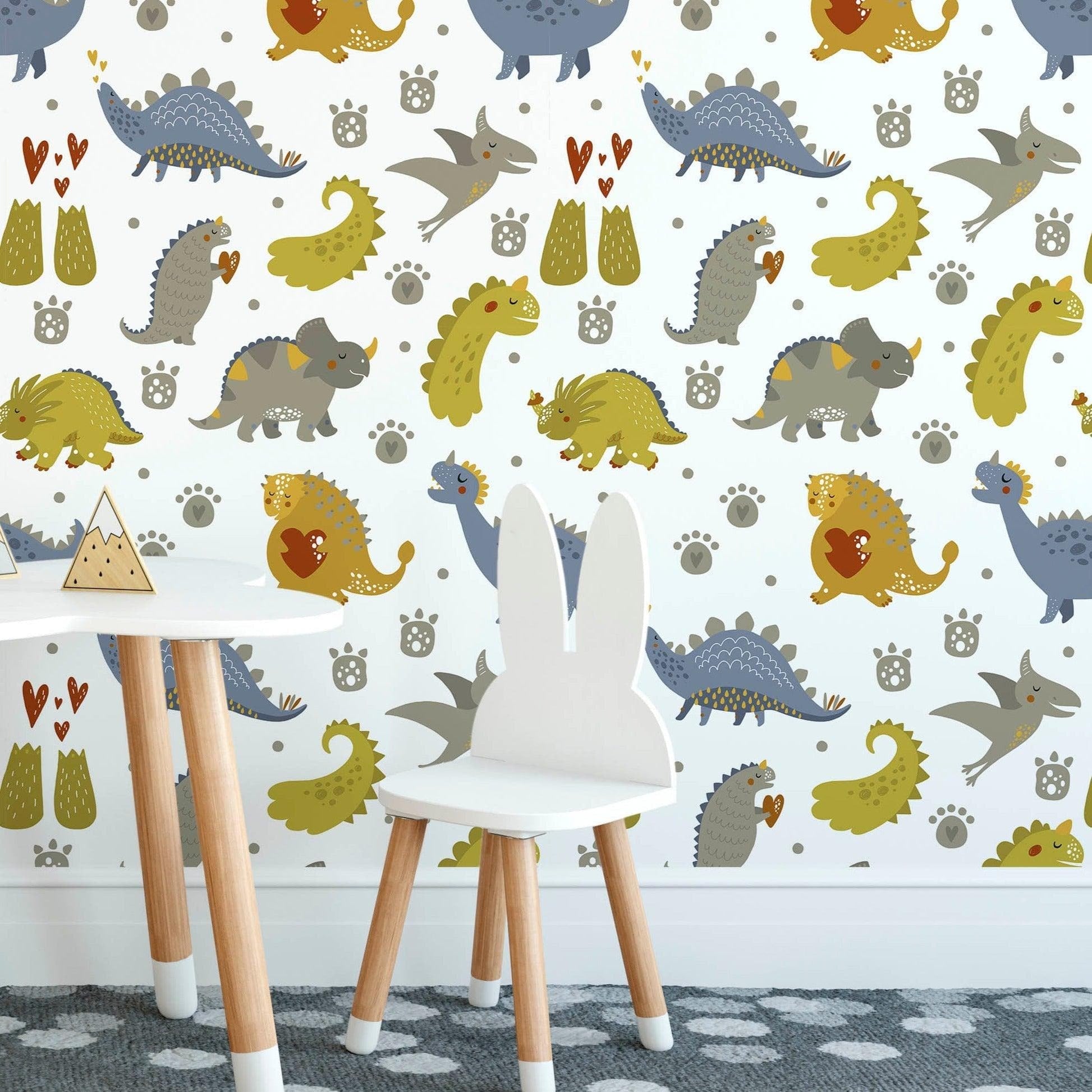 Friendly Dinosaur Kids Room Removable Wallpaper - MAIA HOMES