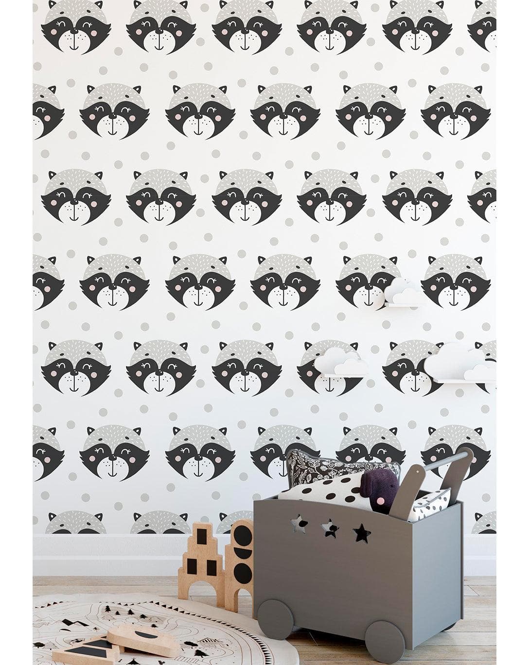 Friendly Raccoons Kids Animal Print Removable Wallpaper