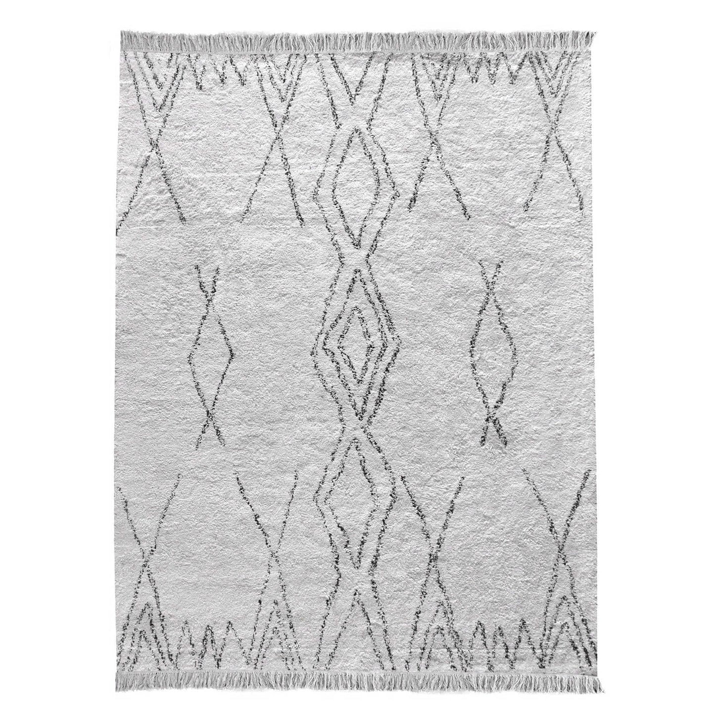 Fringed Moroccan Tribunal Gray Hand Tufted Wool Area Rug - MAIA HOMES