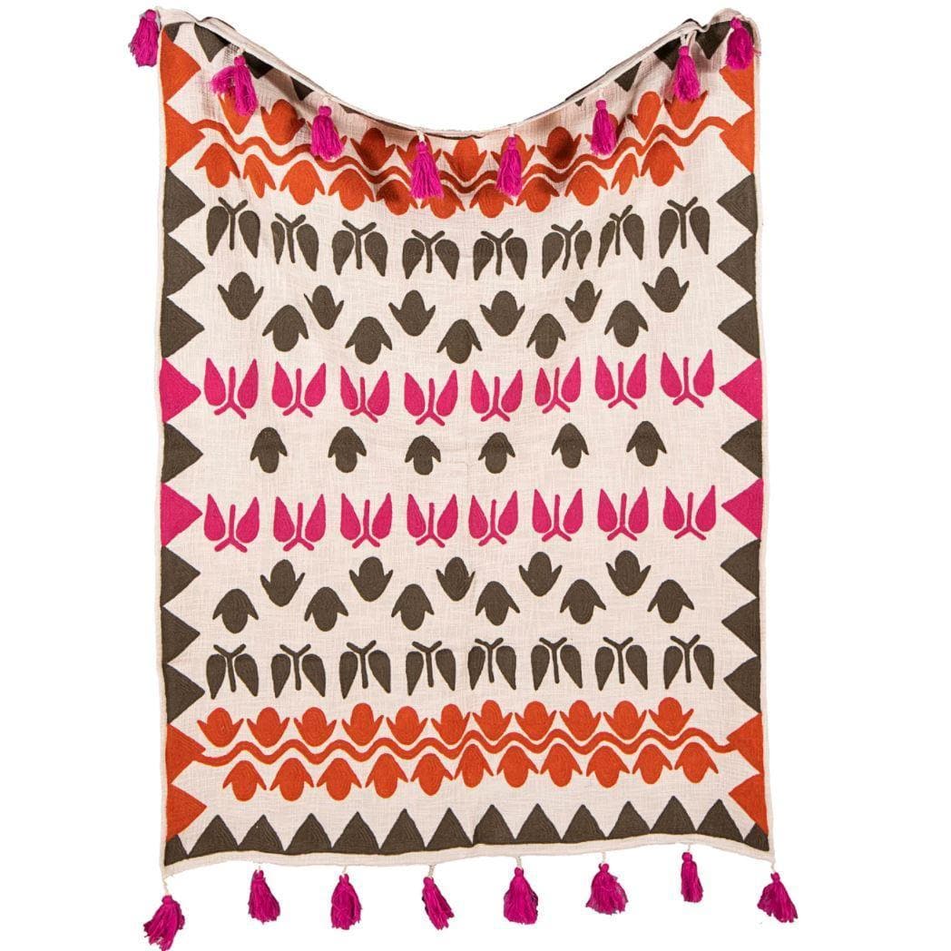 Fruity African Mud Cloth Inspired Cotton Throw With Tassels