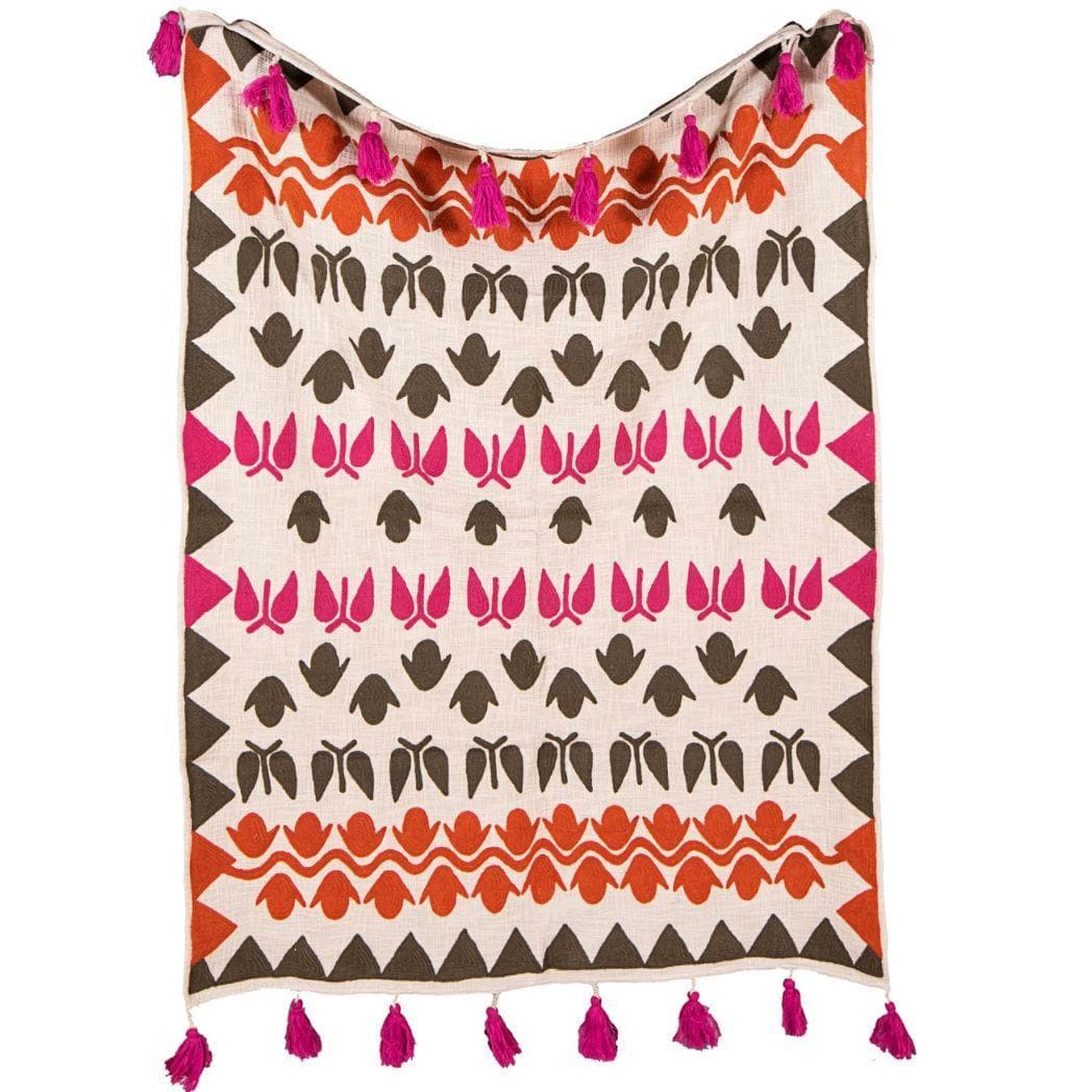 Fruity African Mud Cloth Inspired Cotton Throw With Tassels - MAIA HOMES