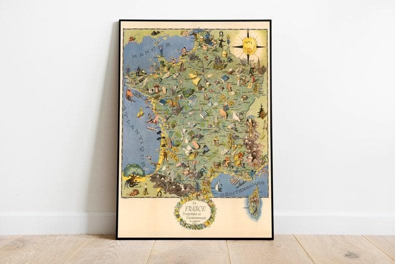 Gastronomic and Touristic Map of France| Gallery Wrap Canvas