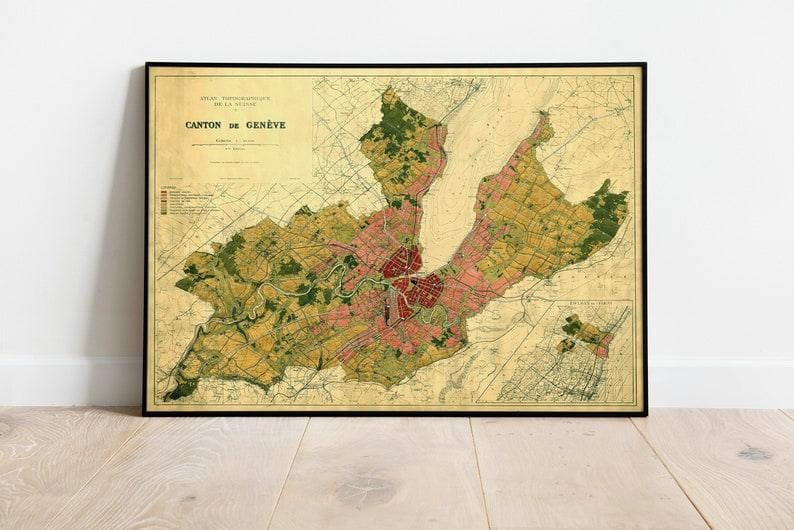 Geneva City Map Wall Print| Framed Map Wall Decor - MAIA HOMES