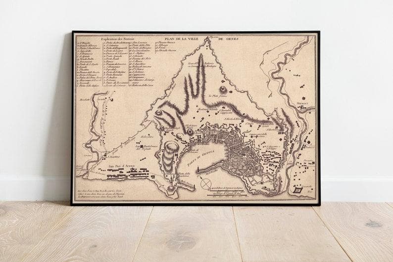 Genoa City Map Wall Print| 1823 Genoa City Plan Map