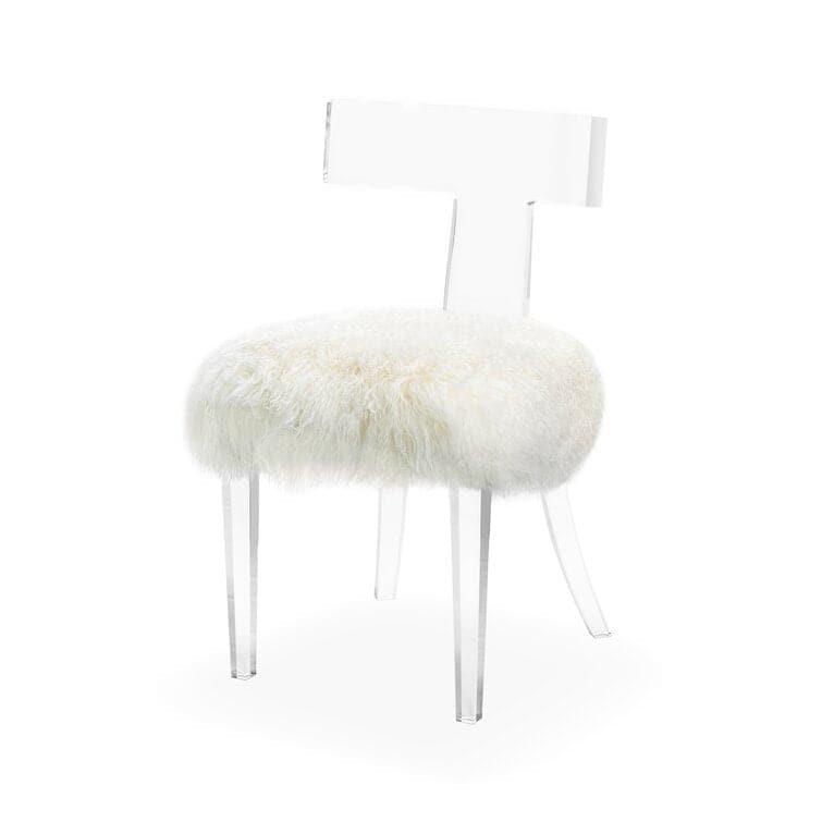 Genuine Fur Acrylic Side Chair Ivory Genuine Leather