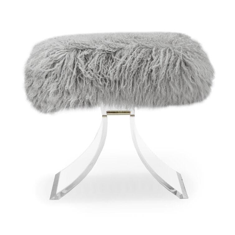 Genuine Gray Fur Acrylic Vanity Stool Default Title