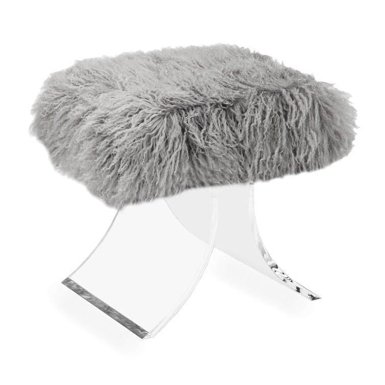 Genuine Gray Fur Acrylic Vanity Stool