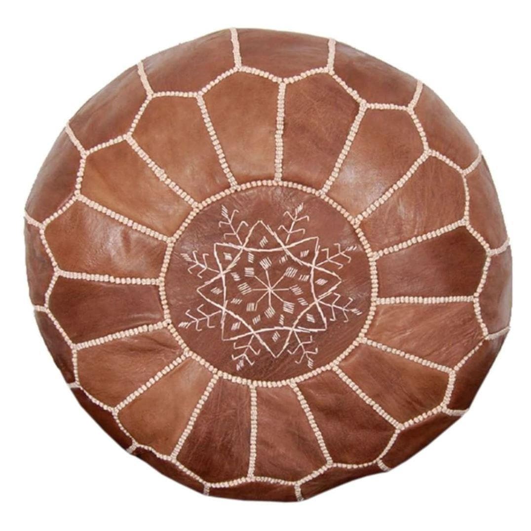 Genuine Leather Hand-Stitched Moroccan Pouf Cover - MAIA HOMES