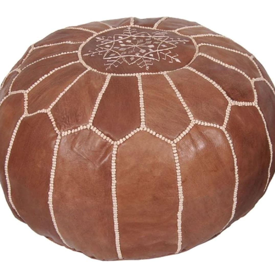 Genuine Leather Hand-Stitched Moroccan Pouf Cover