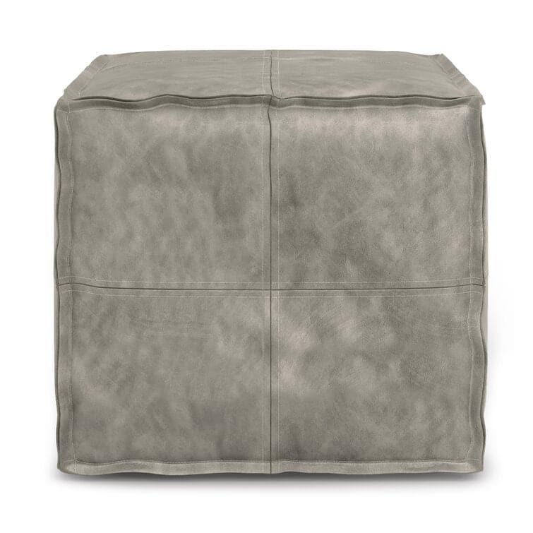 Genuine Leather Square Pouf Ottoman - Gray Cover Only