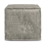 Genuine Leather Square Pouf Ottoman - Gray Cover Only