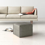 Genuine Leather Square Pouf Ottoman - Gray