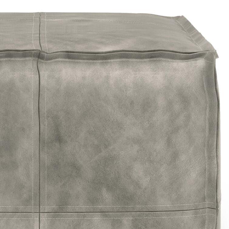 Genuine Leather Square Pouf Ottoman - Gray