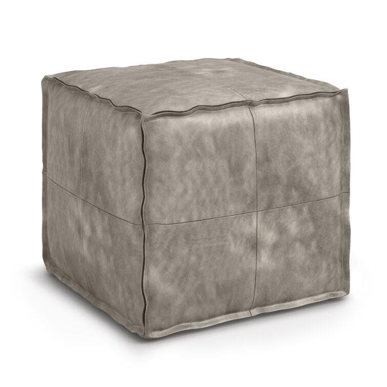 Genuine Leather Square Pouf Ottoman - Gray