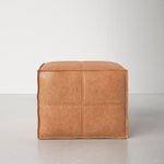 Genuine Leather Square Pouf Ottoman - Light Brown