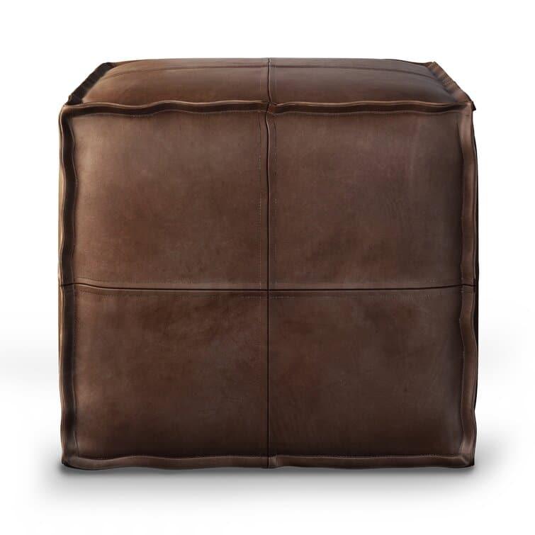 Genuine Leather Square Pouf Ottoman Cover + Filling