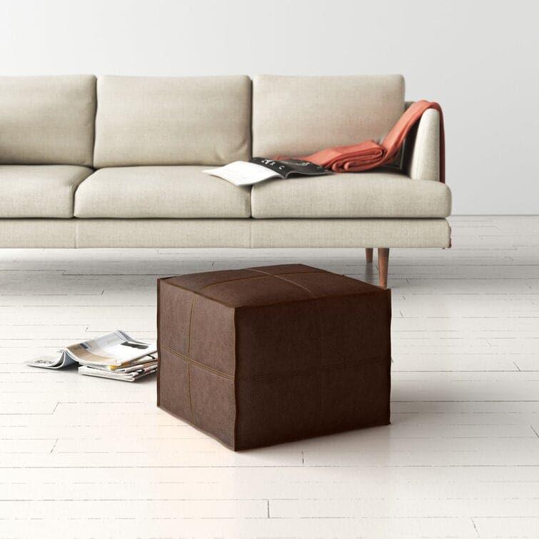 Genuine Leather Square Pouf Ottoman