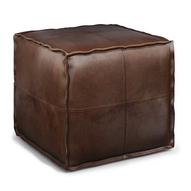 Genuine Leather Square Pouf Ottoman