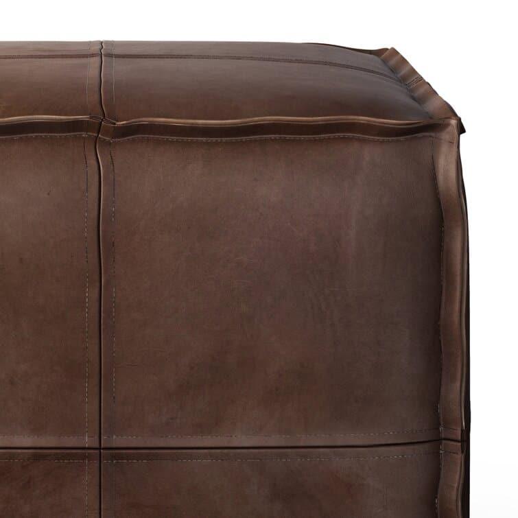 Genuine Leather Square Pouf Ottoman