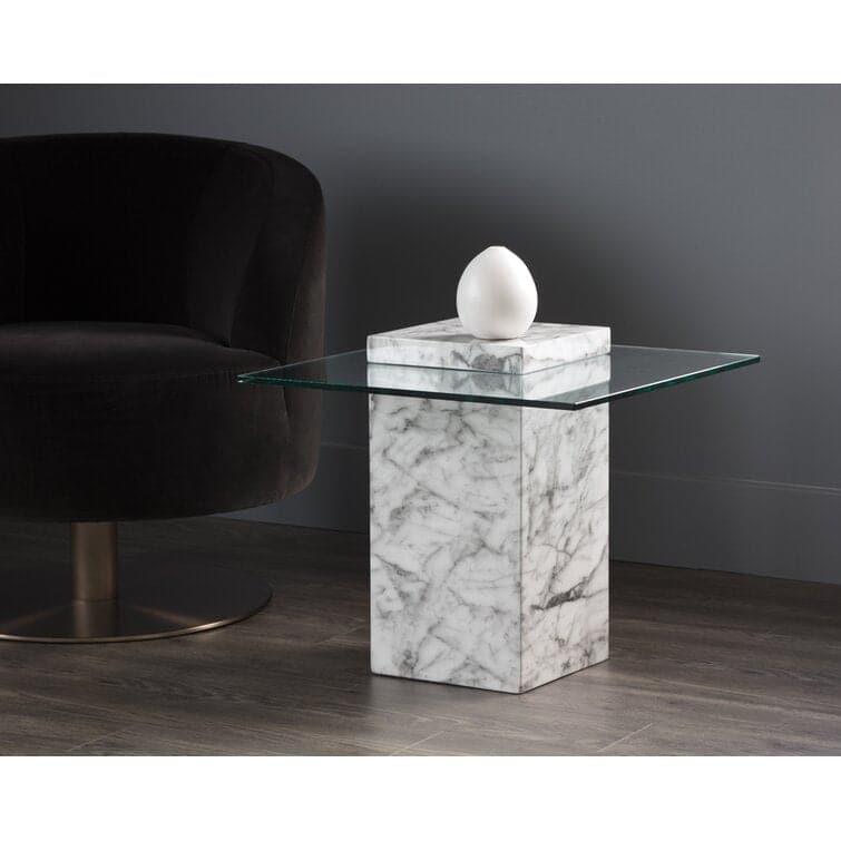 Genuine Marble and Glass End Table