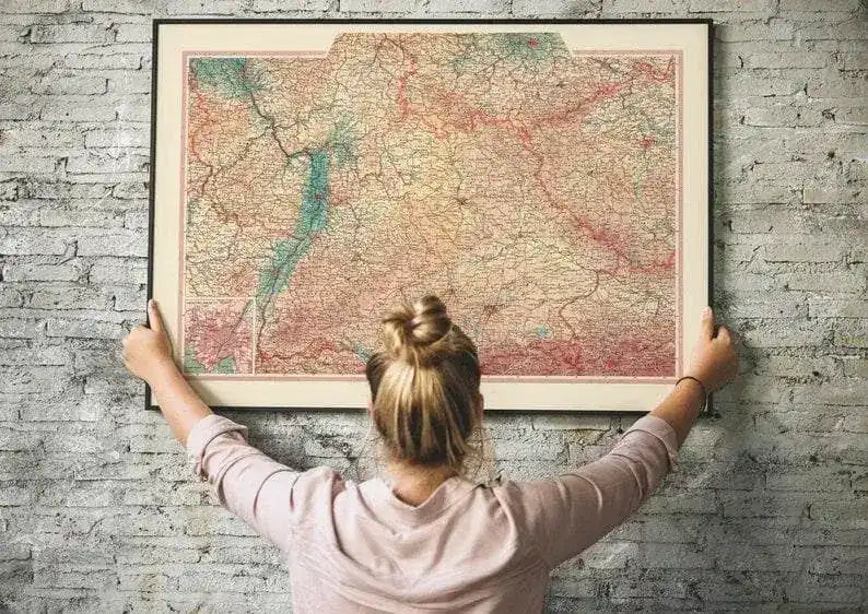 Geographical Map of Germany South| Map Wall Decor