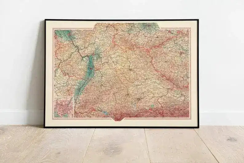 Geographical Map of Germany South| Map Wall Decor