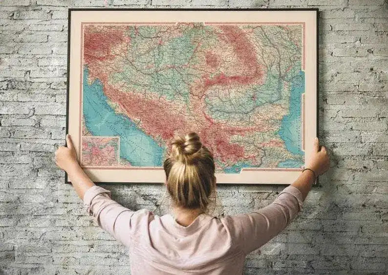 Geographical Map of Yugoslavia and Danube Region| Map Wall Decor