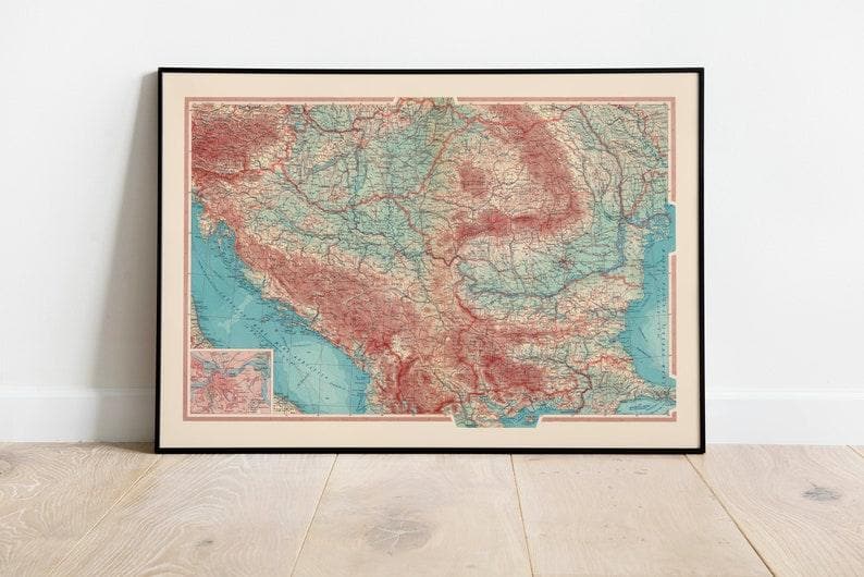 Geographical Map of Yugoslavia and Danube Region| Map Wall Decor - MAIA HOMES